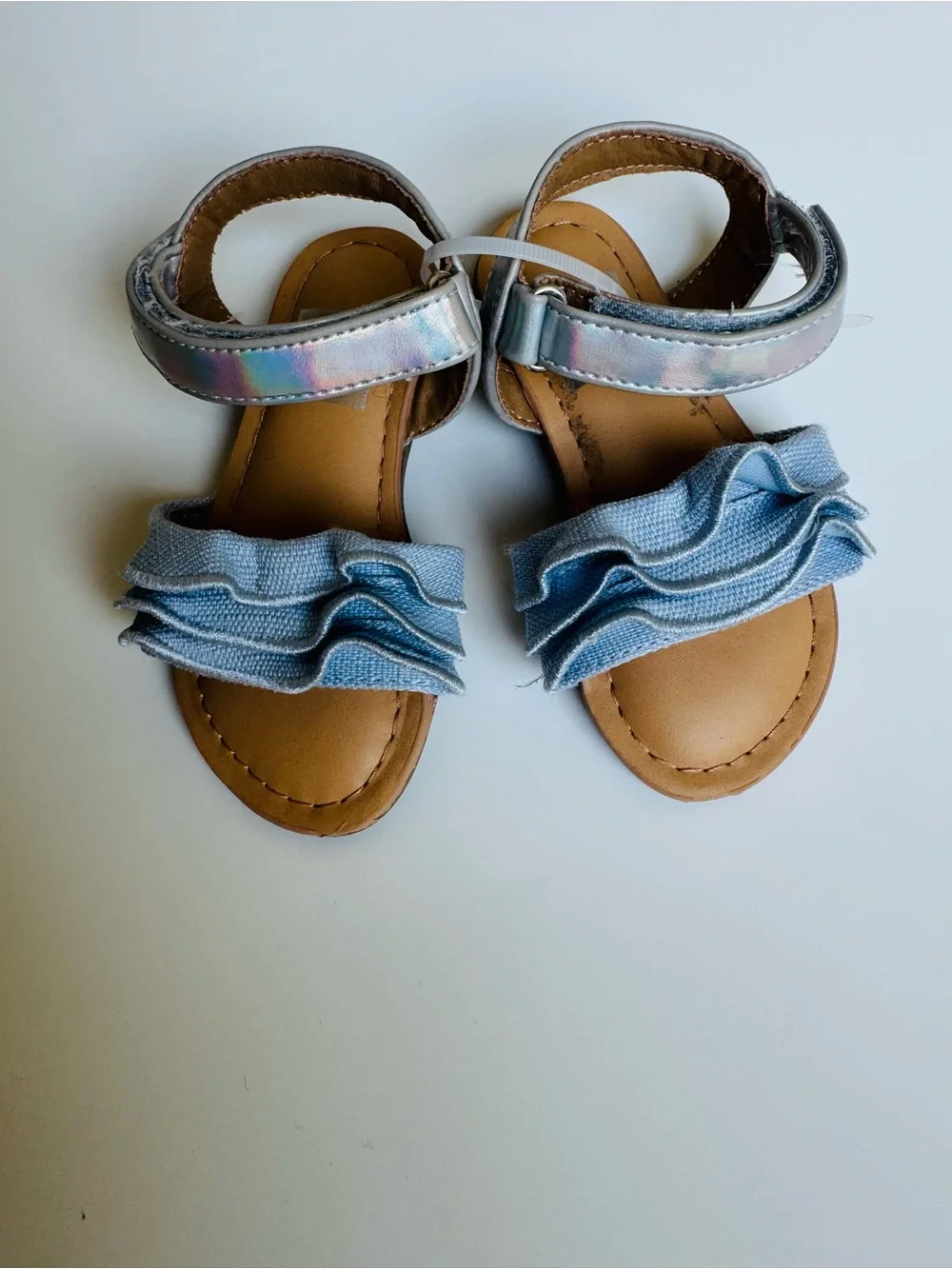 DV by Dolce Vita Pale Blue Ruffle Strap Kids Sandals with Silver Ankle Strap